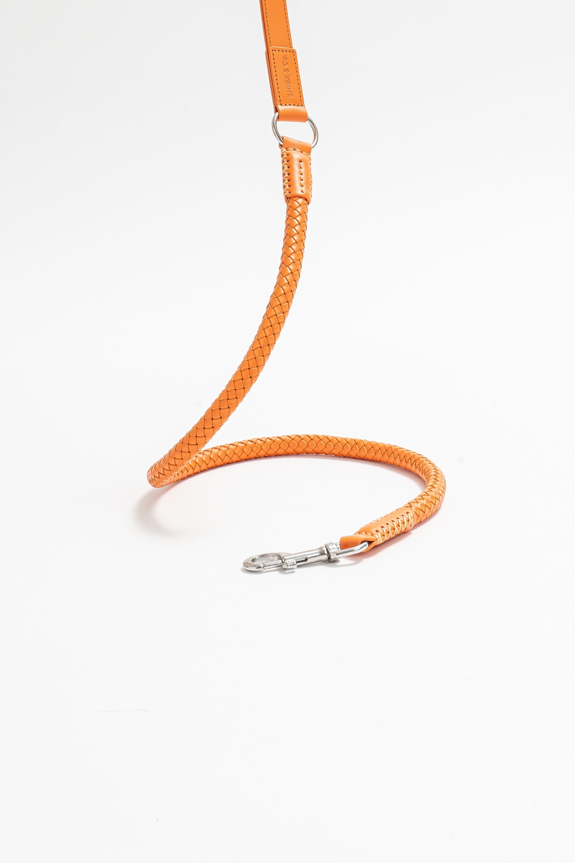 Otto - Dog Leash In Intrecciato Italian Leather - Iconic Orange